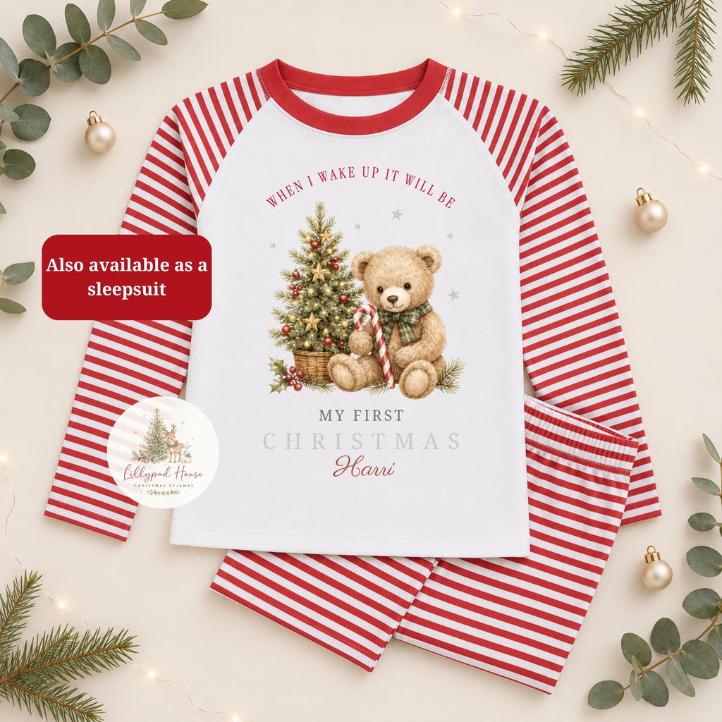 Christmas Teddybear Themed Childrens Christmas Pyjamas; Personalised Xmas Eve PJ's