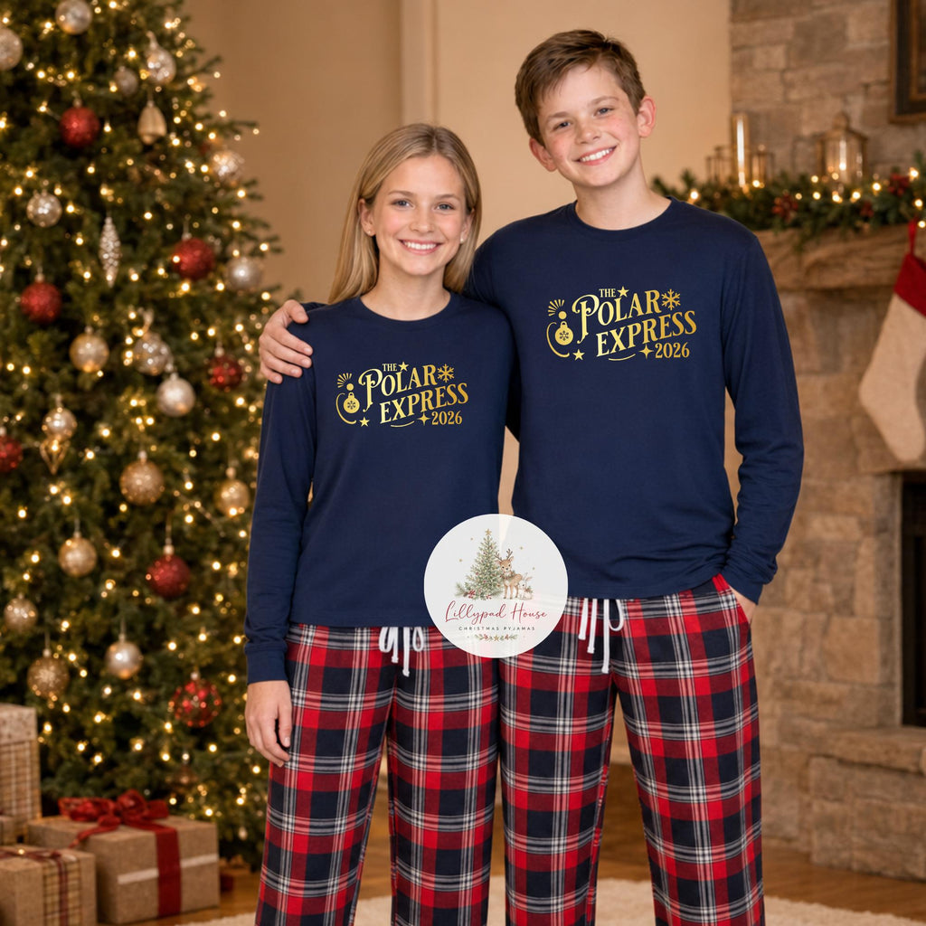 Personalised Polar Express Matching Family Christmas Pyjama Style Clothing; Personalised Xmas Eve Outfit