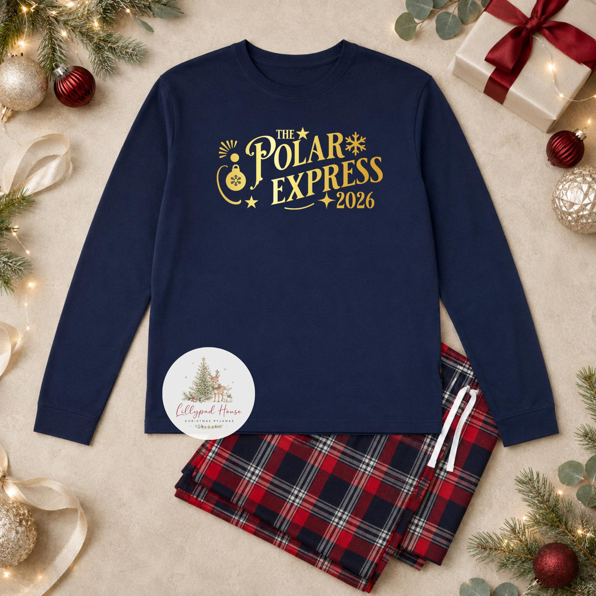 Personalised Polar Express Matching Family Christmas Pyjama Style Clothing; Personalised Xmas Eve Outfit