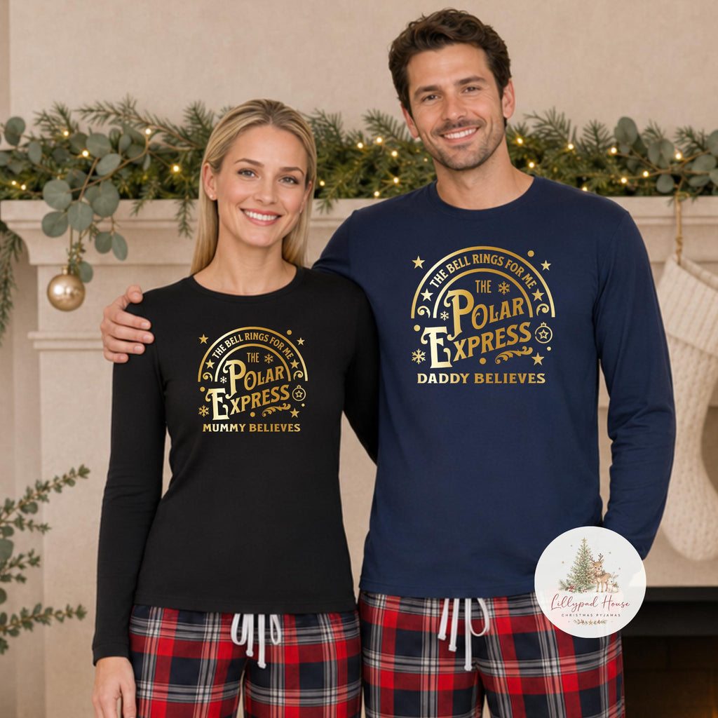 Polar Express Personalised Matching Family Christmas Pyjama Style Clothing; Personalised Xmas Eve Outfit
