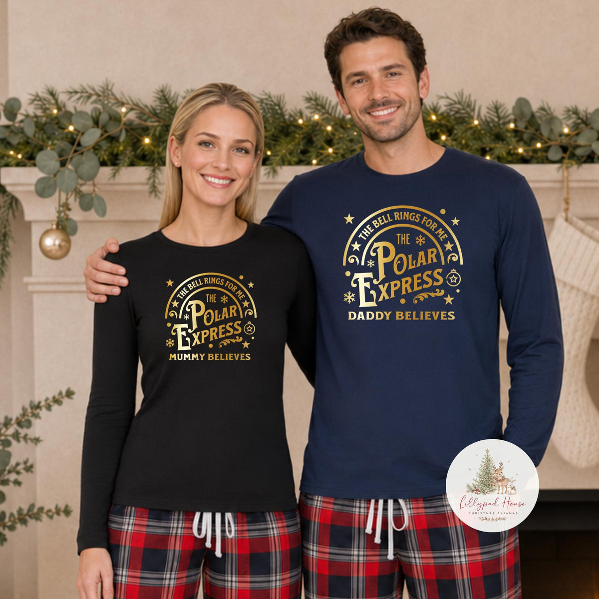 Polar Express Personalised Matching Family Christmas Pyjama Style Clothing; Personalised Xmas Eve Outfit