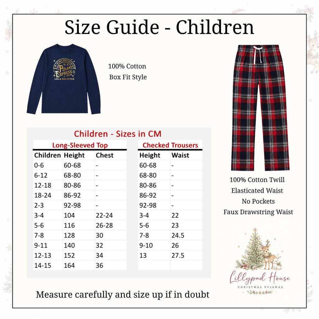 Polar Express Personalised Matching Family Christmas Pyjama Style Clothing; Personalised Xmas Eve Outfit