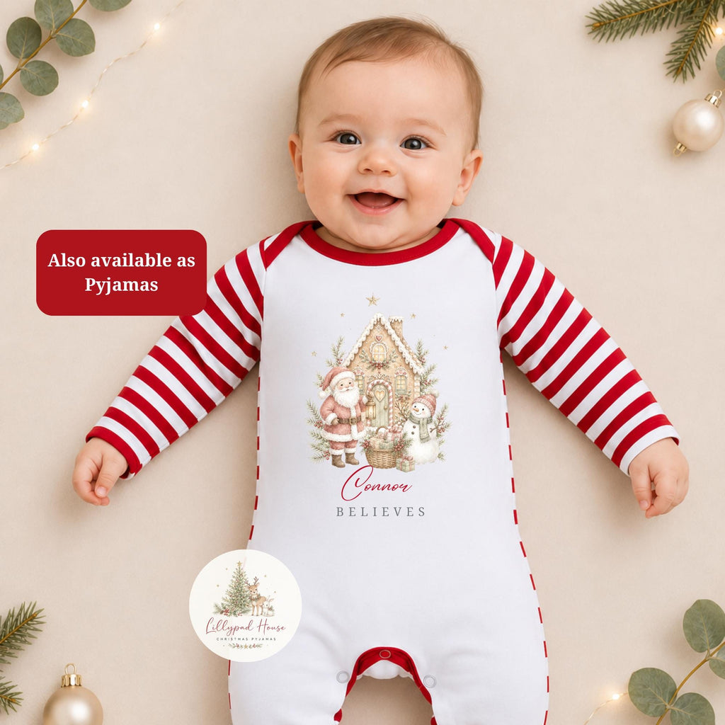 Childrens Gingerbread House Christmas Pyjamas; Personalised Xmas Eve PJ's