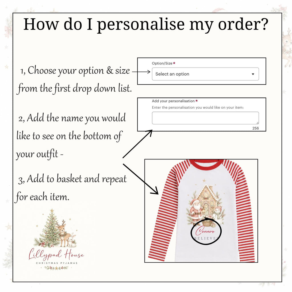 Childrens Gingerbread House Christmas Pyjamas; Personalised Xmas Eve PJ's