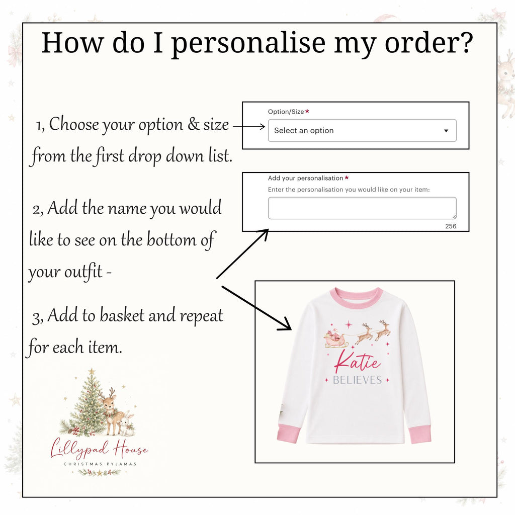Personalised I Believe Christmas Children's Pyjamas; Personalised Baby Santa Xmas Eve PJ's