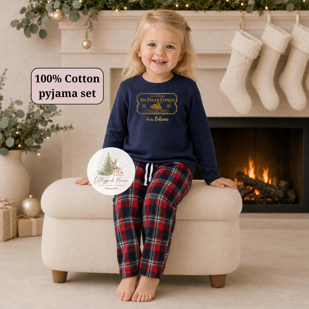 Polar Express Ticket Personalised Matching Family Christmas Pyjama Style Clothing; Personalised Xmas Eve Outfit
