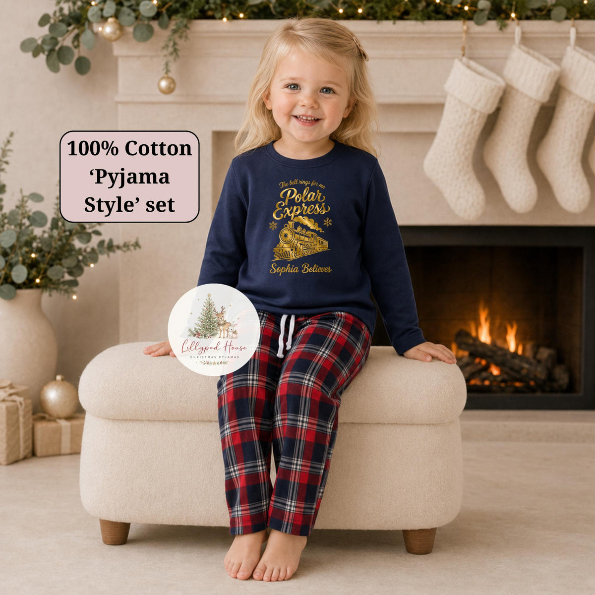 Polar Express Train Personalised Matching Family Christmas Pyjama Style Clothing; Personalised Xmas Eve Outfit