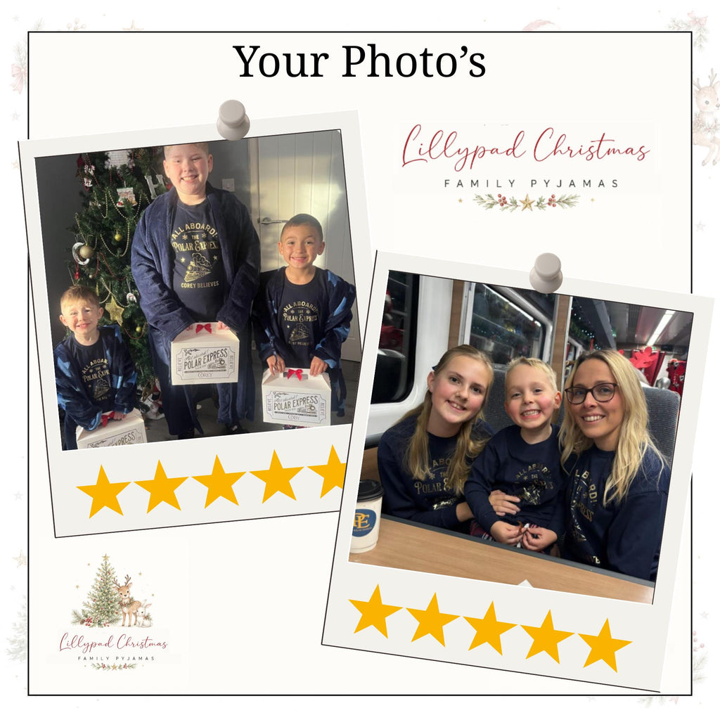 Polar Express Personalised Matching Family Christmas Pyjama Style Clothing; Personalised Xmas Eve Outfit