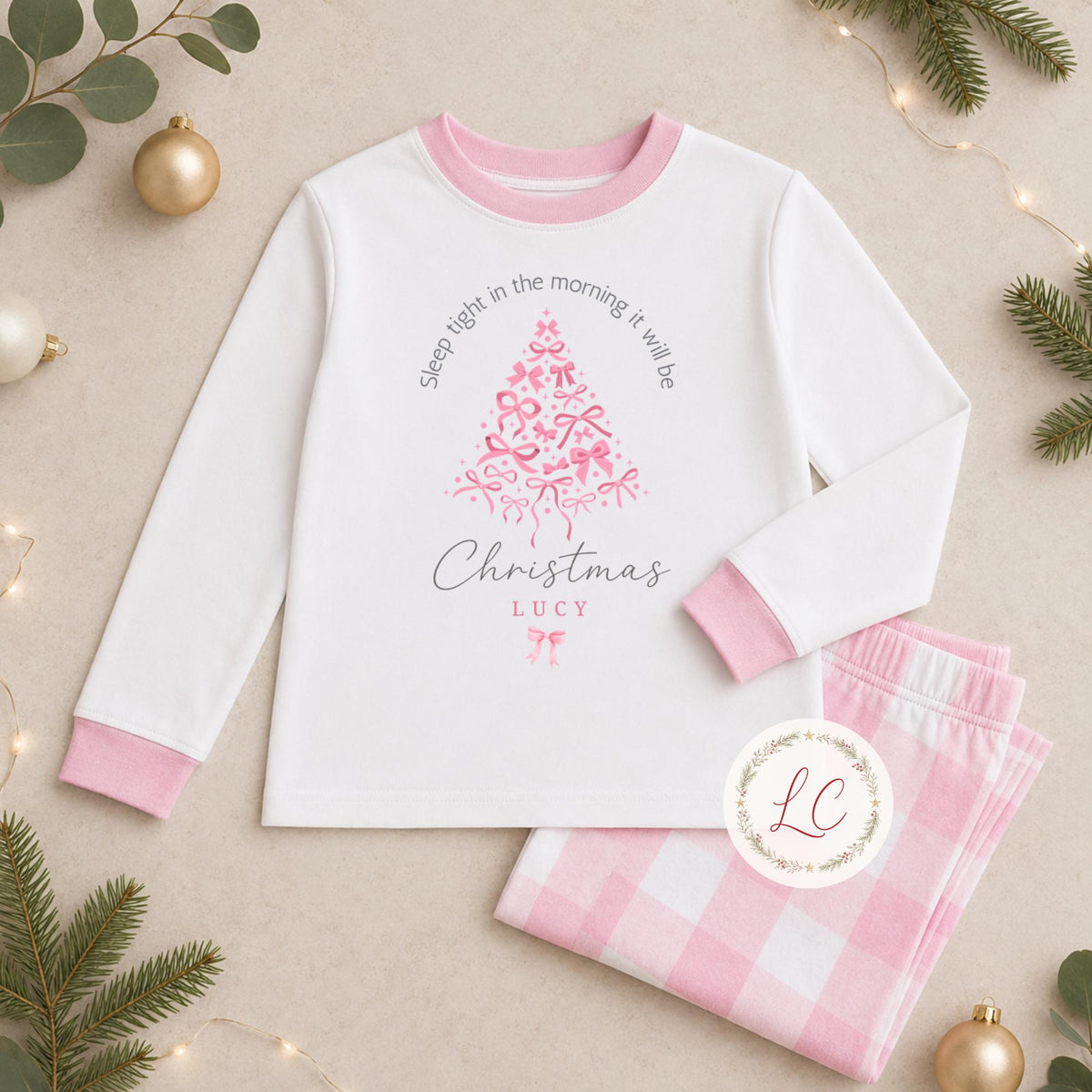 Personalised Pink Christmas Tree Pyjamas: Baby Girl Pyjamas
