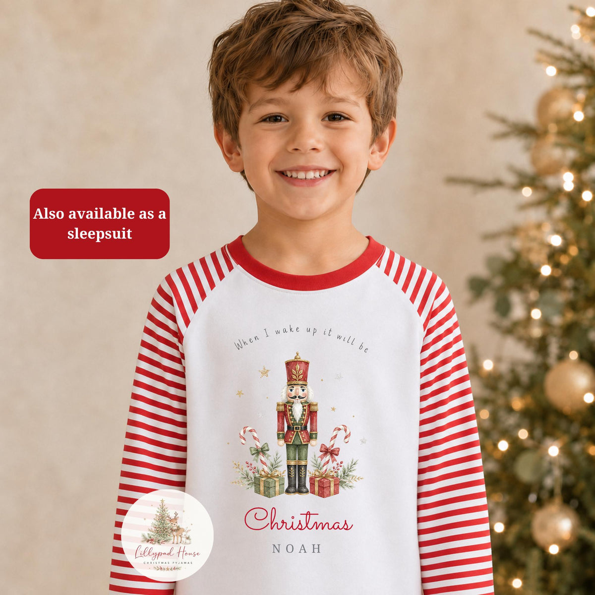 Personalised Christmas Nutcracker Themed Baby Romper: Matching Children's Xmas Pyjamas