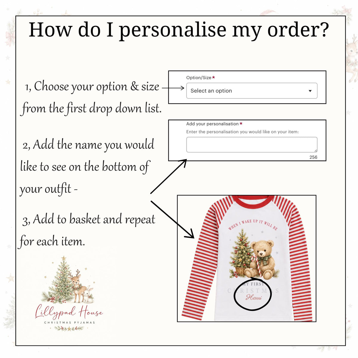 Personalised First Christmas Teddy Bear Baby Romper – Watercolour Festive Outfit