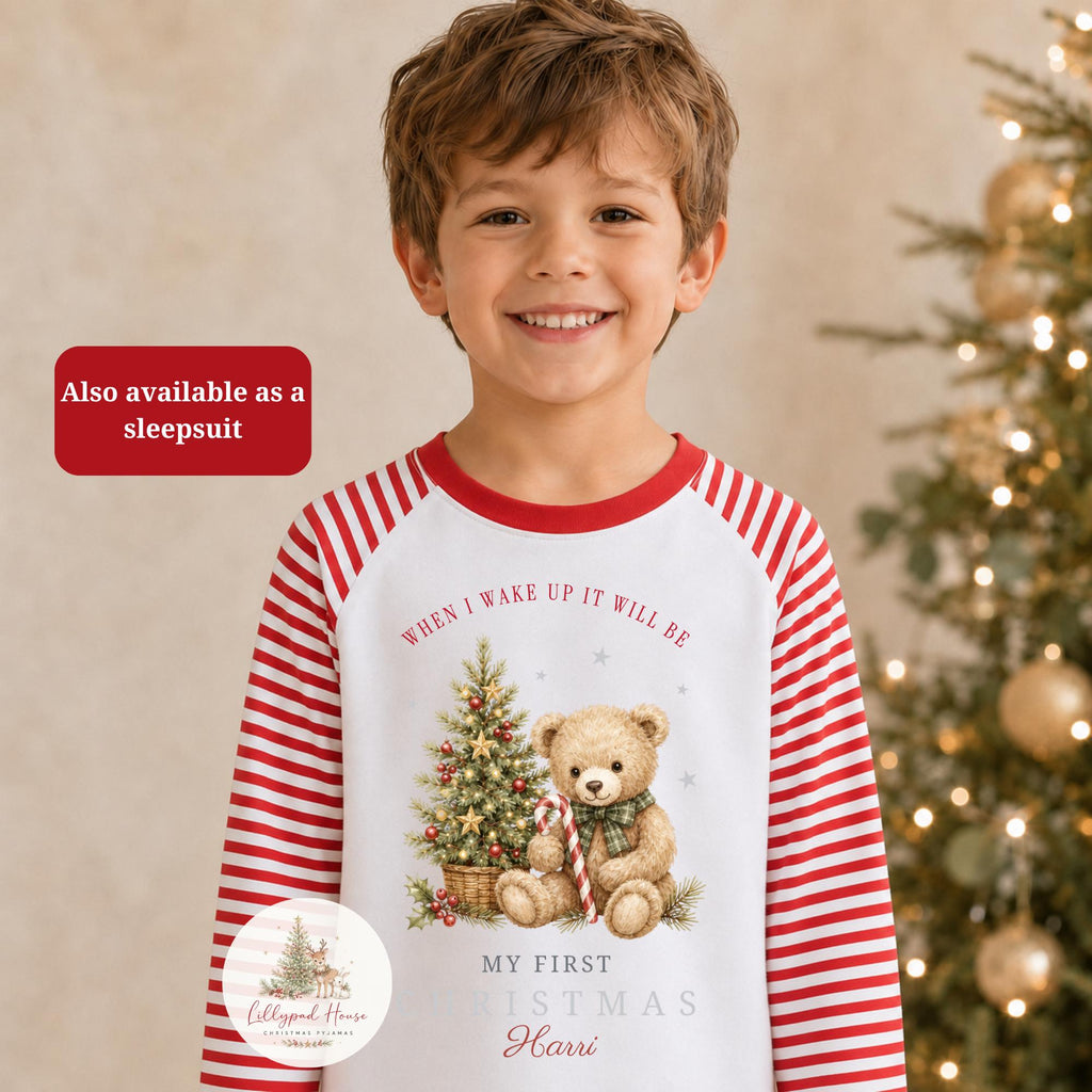 Christmas Teddybear Themed Childrens Christmas Pyjamas; Personalised Xmas Eve PJ's