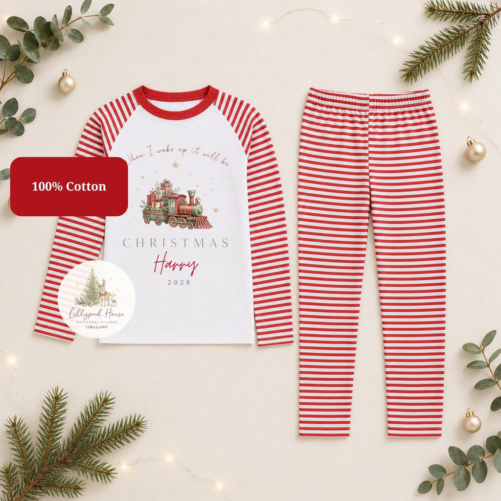 Train Themed Christmas Baby Romper; Xmas Eve Box Children's Pyjamas