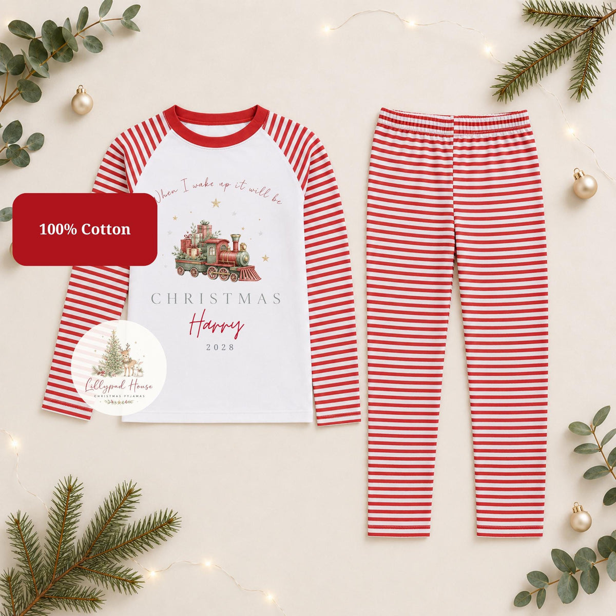 Train Themed Christmas Baby Romper; Xmas Eve Box Children's Pyjamas
