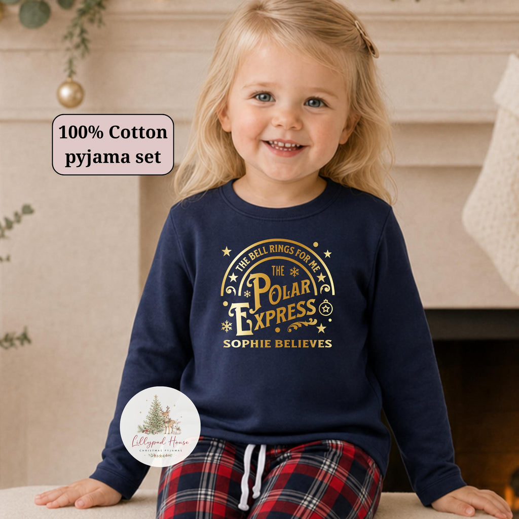 Polar Express Personalised Matching Family Christmas Pyjama Style Clothing; Personalised Xmas Eve Outfit