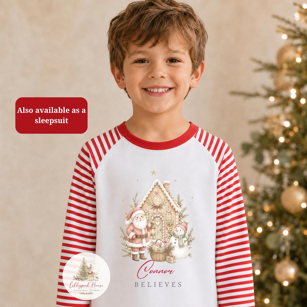 Childrens Gingerbread House Christmas Pyjamas; Personalised Xmas Eve PJ's