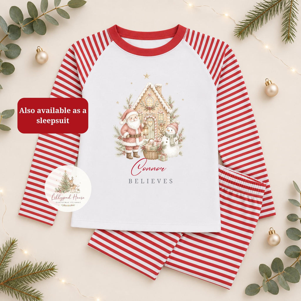 Childrens Gingerbread House Christmas Pyjamas; Personalised Xmas Eve PJ's
