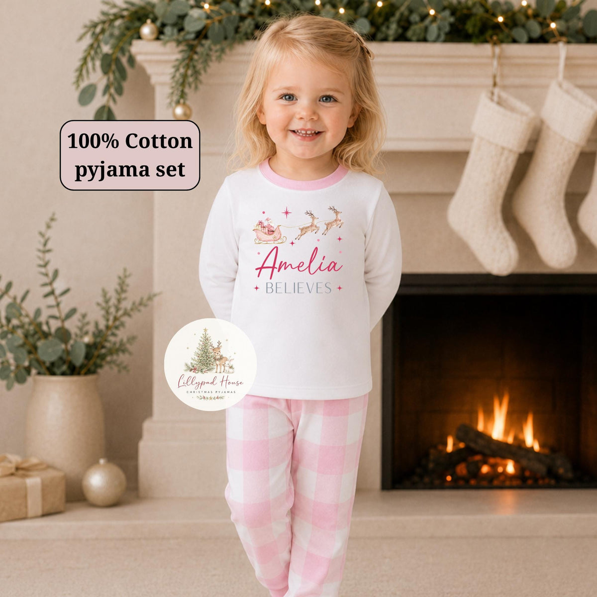 Personalised I Believe Christmas Children's Pyjamas; Personalised Baby Santa Xmas Eve PJ's