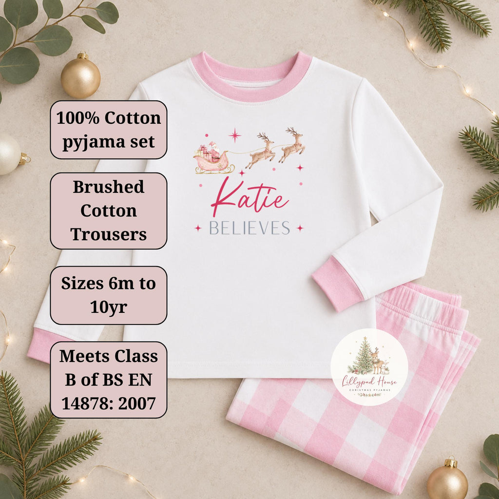Personalised I Believe Christmas Children's Pyjamas; Personalised Baby Santa Xmas Eve PJ's