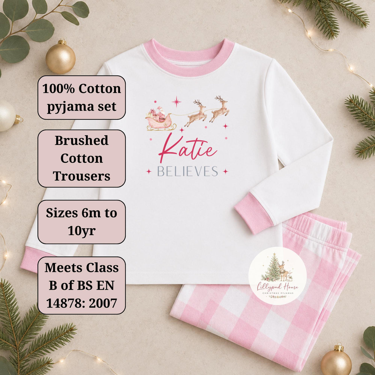 Personalised I Believe Christmas Children's Pyjamas; Personalised Baby Santa Xmas Eve PJ's