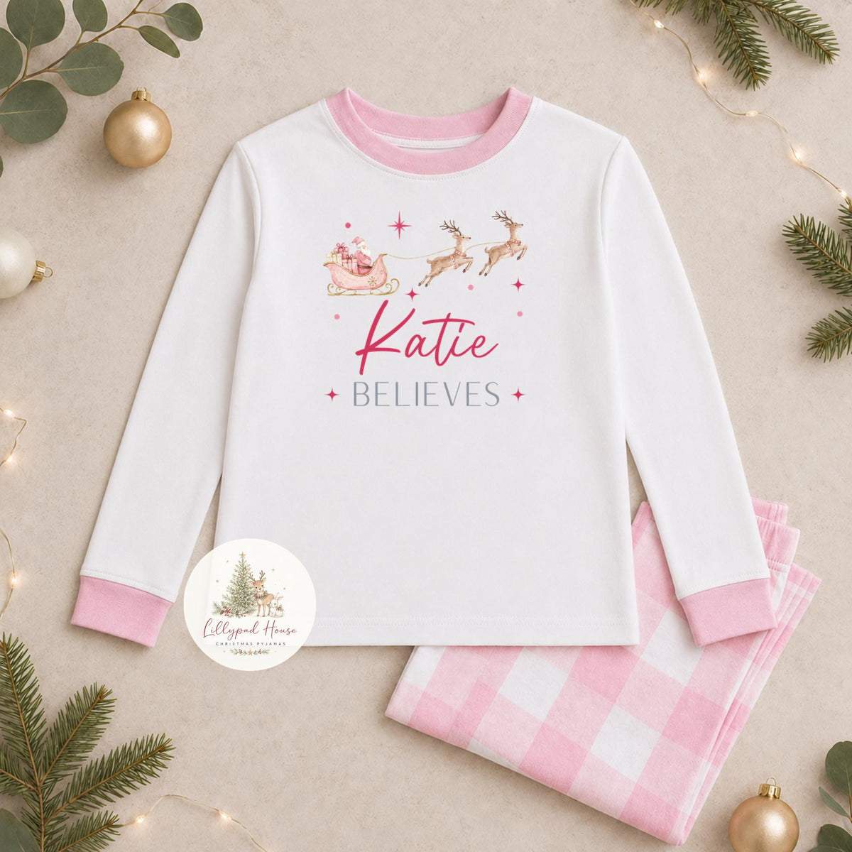 Personalised I Believe Christmas Children's Pyjamas; Personalised Baby Santa Xmas Eve PJ's