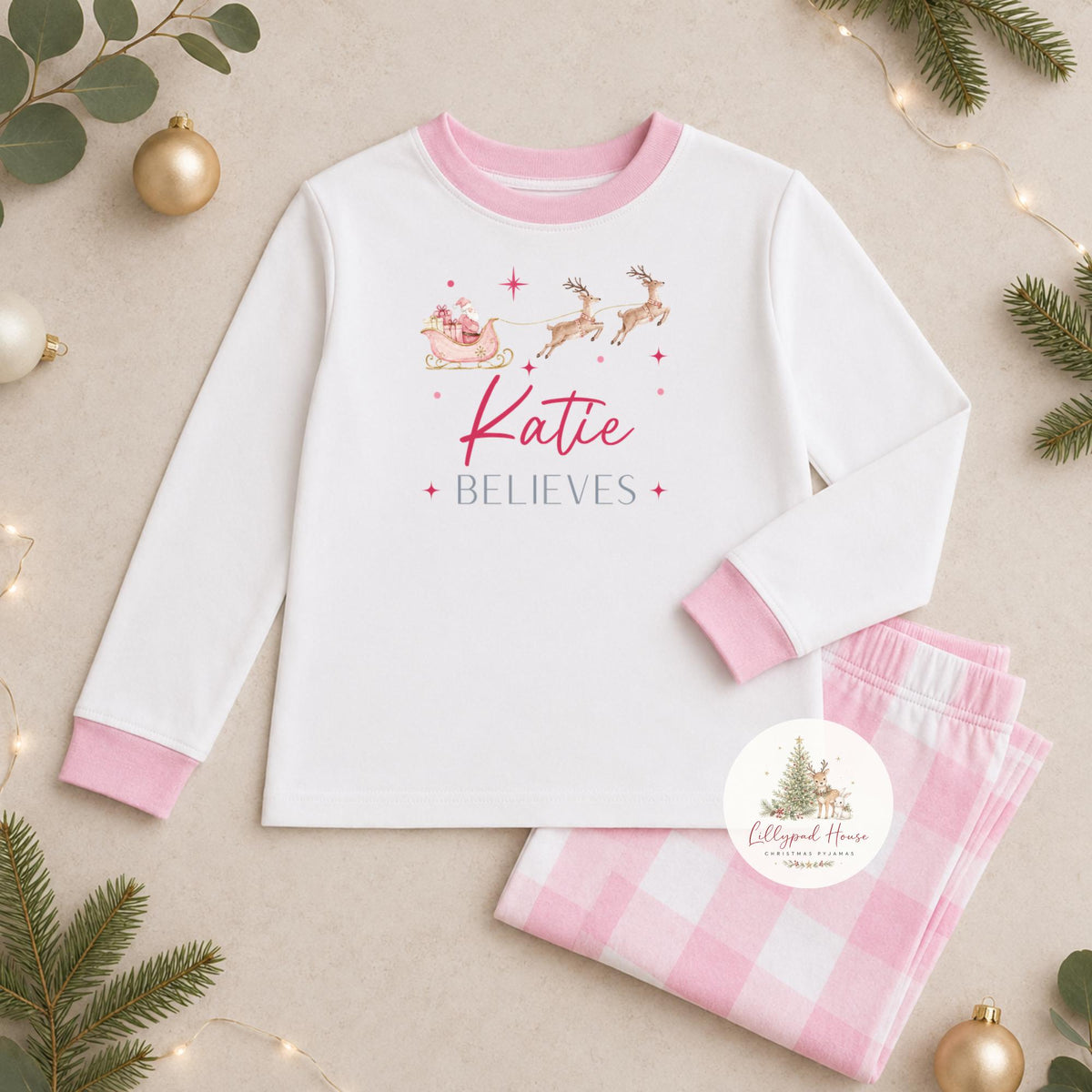Personalised I Believe Christmas Children's Pyjamas; Personalised Baby Santa Xmas Eve PJ's