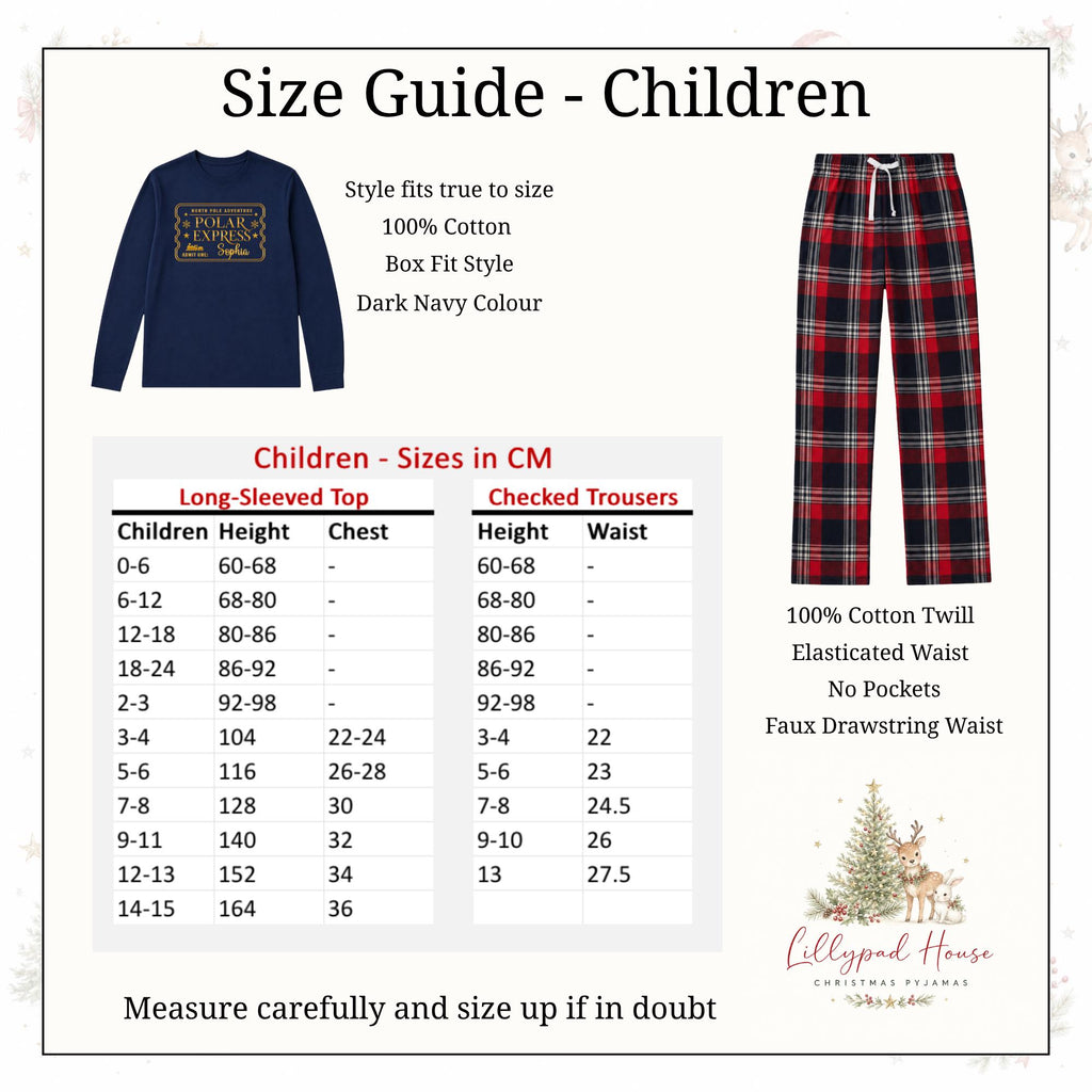 Polar Express Ticket Pyjama Style Outfits; Personalised Matching Family Christmas Pyjama Style Clothing; Personalised Xmas Ev
