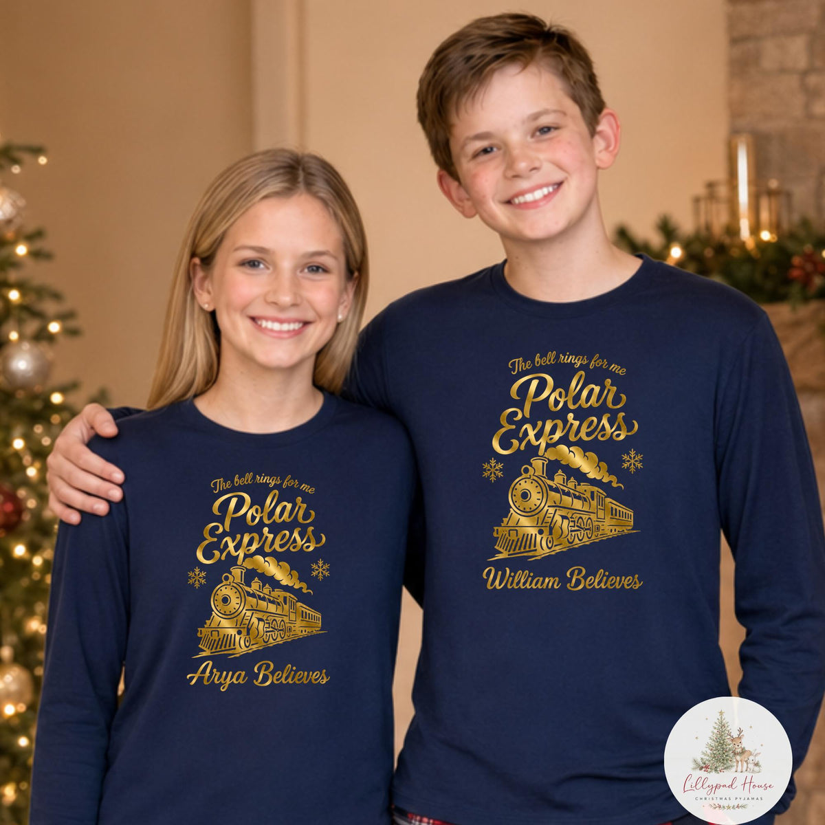 Polar Express Train Personalised Matching Family Christmas Pyjama Style Clothing; Personalised Xmas Eve Outfit