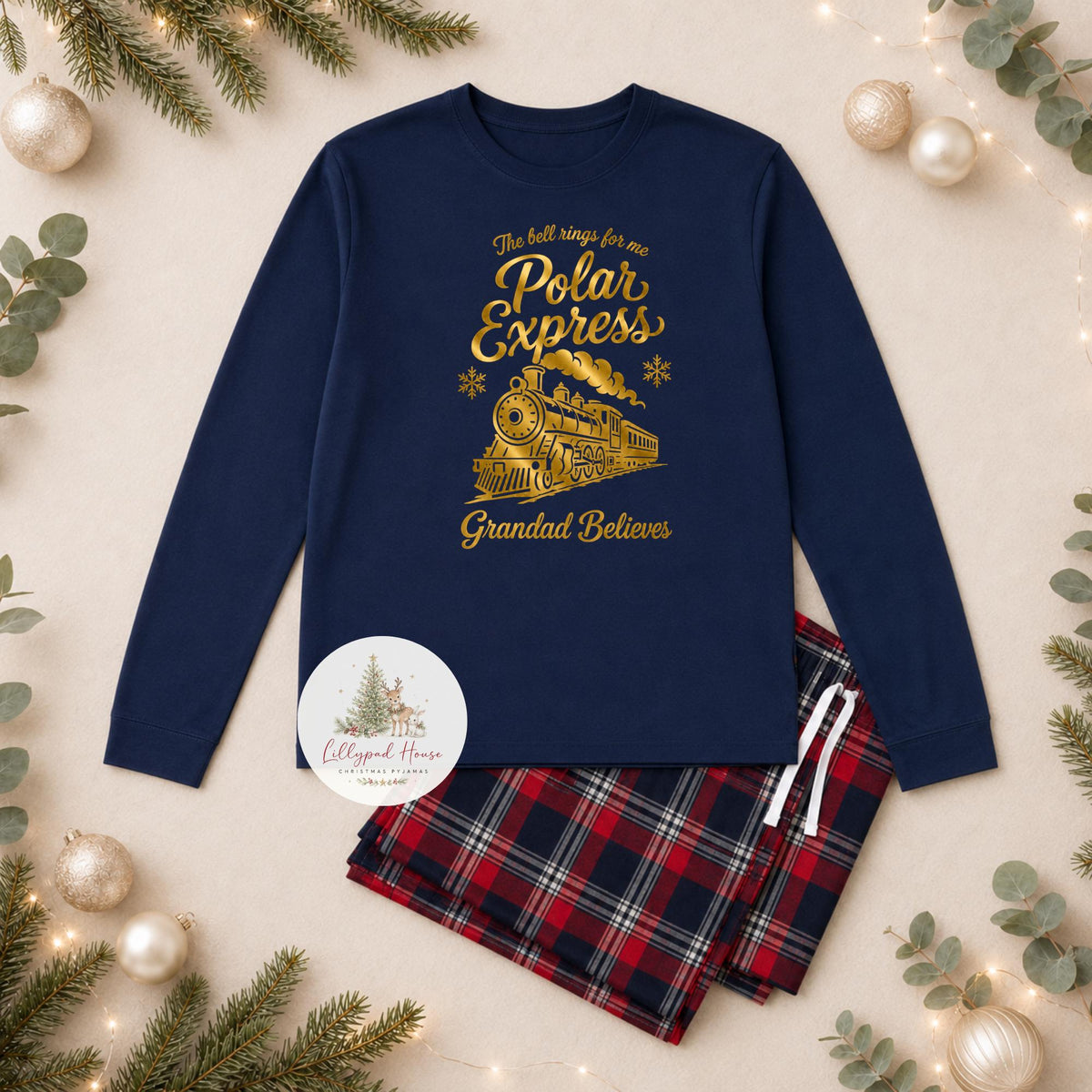 Polar Express Train Personalised Matching Family Christmas Pyjama Style Clothing; Personalised Xmas Eve Outfit