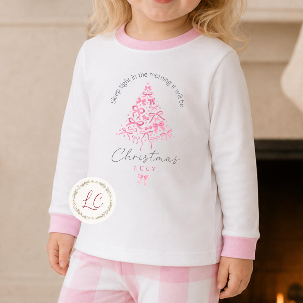 Personalised Pink Christmas Tree Pyjamas: Baby Girl Pyjamas