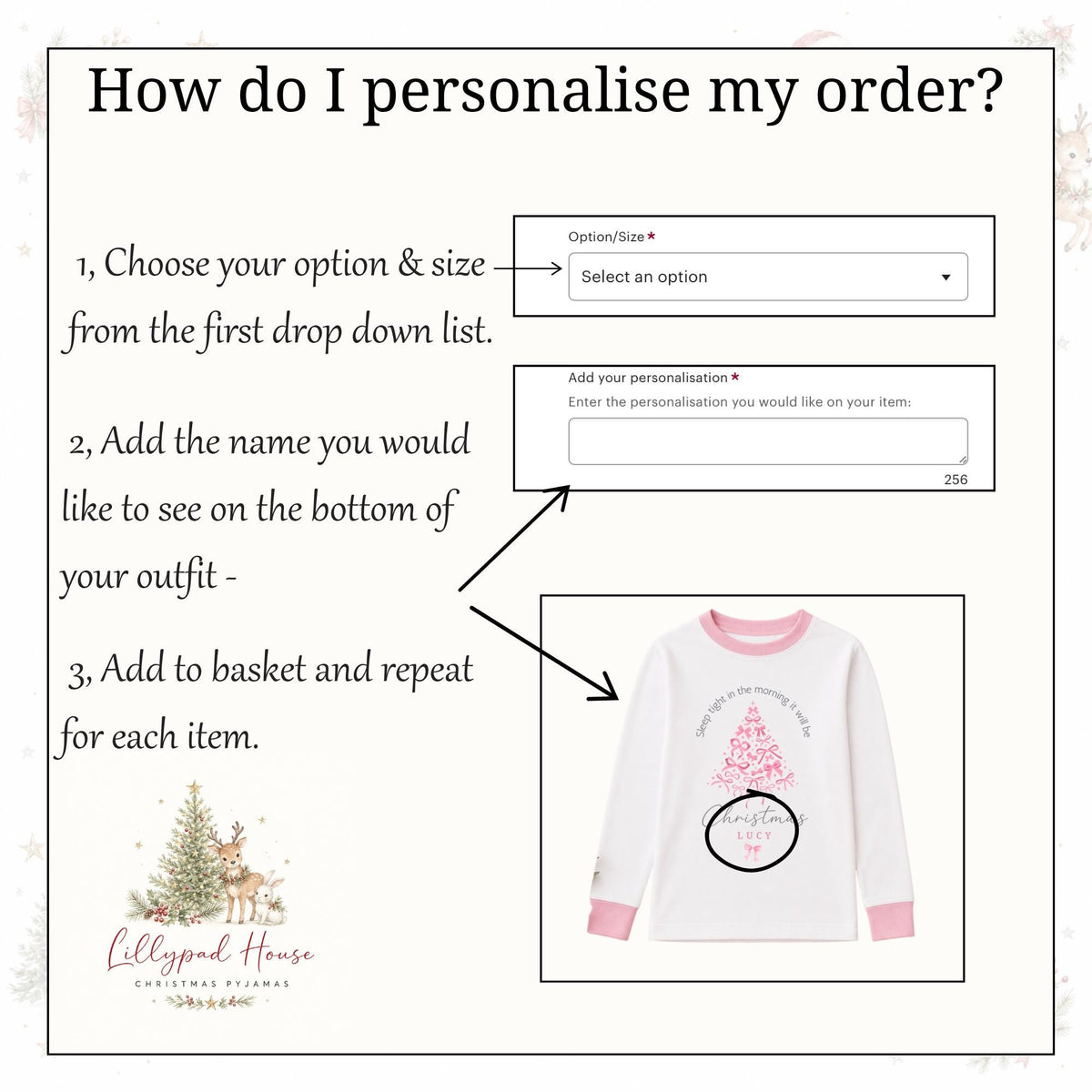 Personalised Pink Christmas Tree Pyjamas: Baby Girl Pyjamas