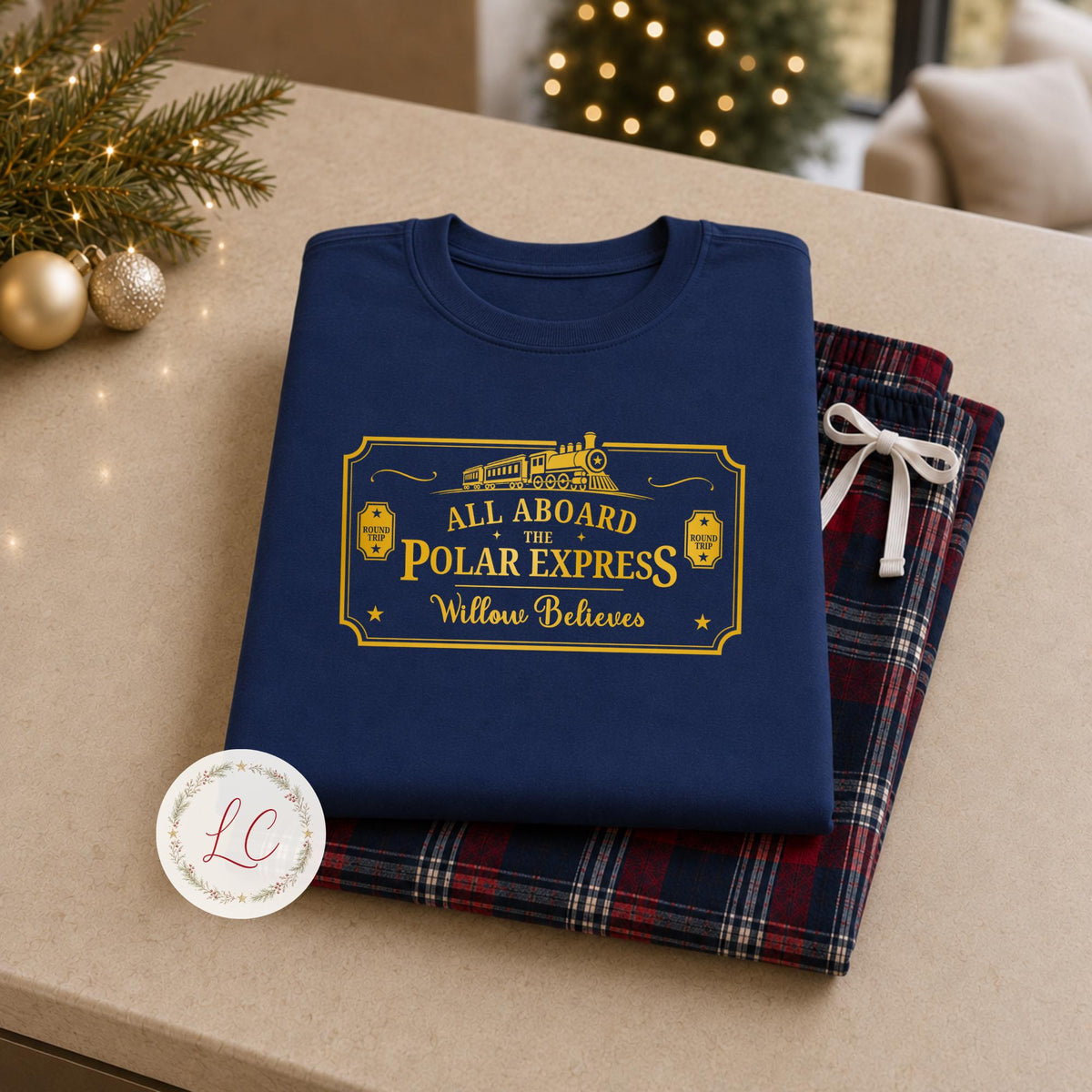 Polar Express Personalised Matching Family Christmas Day Pyjamas Clothing; Personalised Xmas Eve Outfit