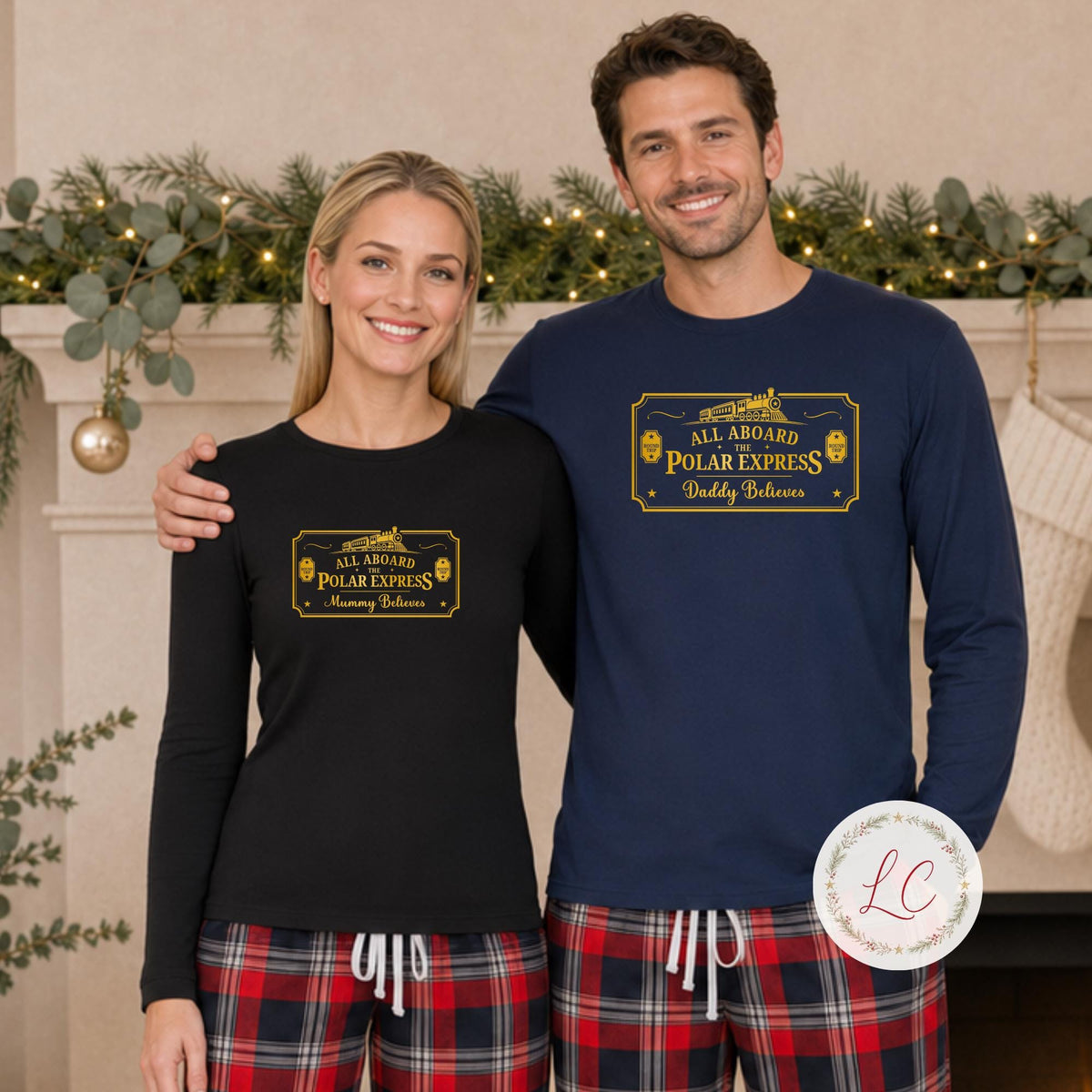 Polar Express Personalised Matching Family Christmas Day Pyjamas Clothing; Personalised Xmas Eve Outfit